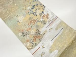 引箔ヱ霞に鶴・秋草模様織出し袋帯